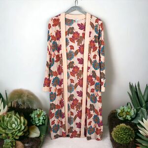 F21 Bold Floral Kimono Lounge Swim Cover Boho Beachy Coastal Hippie Size Large